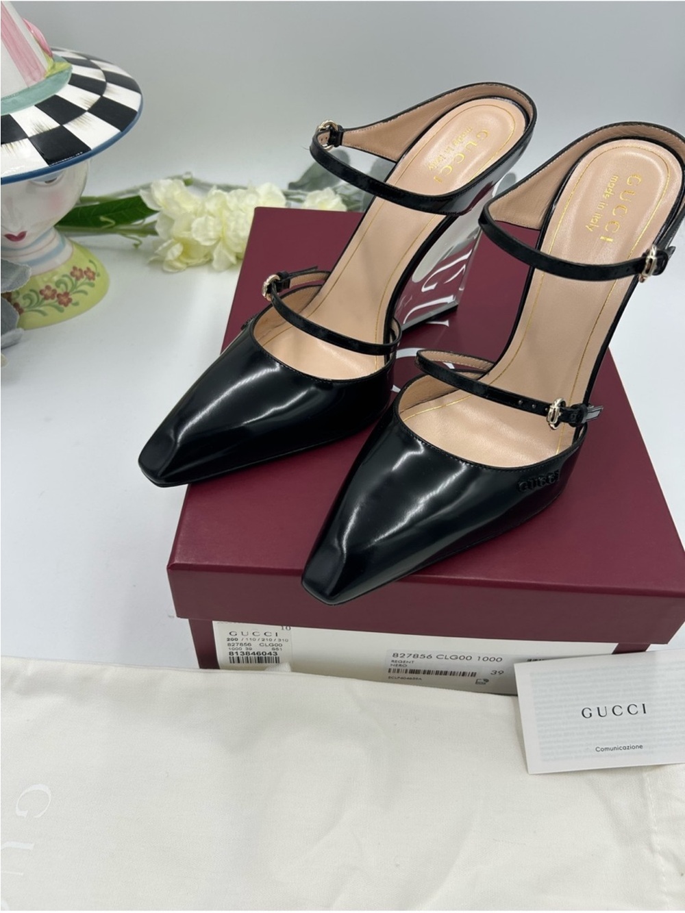 Women’s Gucci CHRISTI patent leather wedge mule size 39 made in Italy - Picture 11 of 13